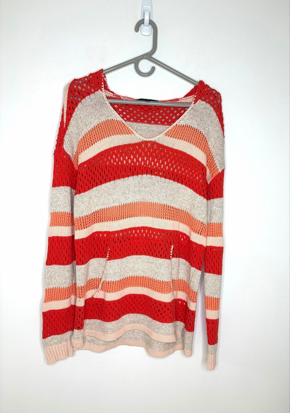 Sanctuary Striped Knit Hooded Sweater Sz S Long length Boho Beach Resort Casual